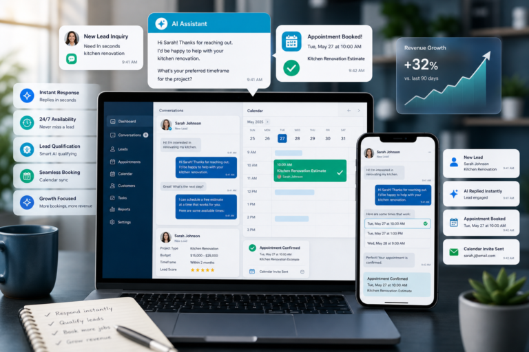AI assistant automates lead replies, booking, and calendar invites for a kitchen renovation inquiry