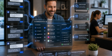 AI communication hub showing automated replies, appointment scheduling, lead qualification, and follow-up automation