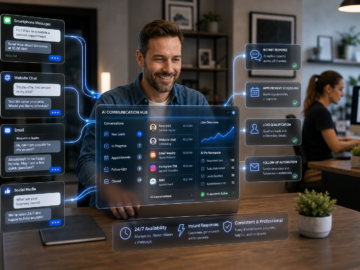 AI communication hub showing automated replies, appointment scheduling, lead qualification, and follow-up automation