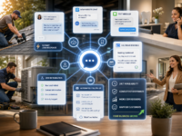 AI customer service automation for home services, with chat, text, booking, CRM, and follow-up features