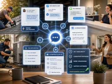 AI customer service automation for home services, with chat, text, booking, CRM, and follow-up features