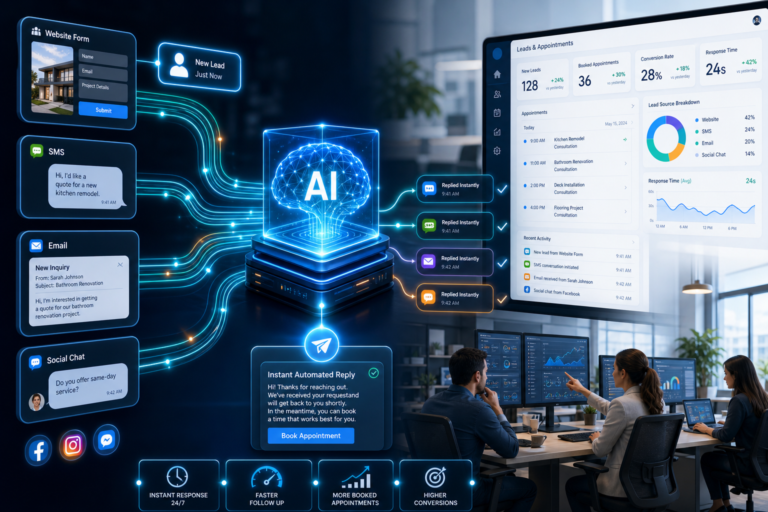 AI-powered lead capture and automated customer response dashboard for web, SMS, email, and social chat