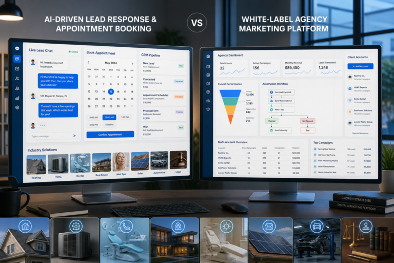 Comparison of AI lead response and appointment booking software versus a white-label agency marketing platform