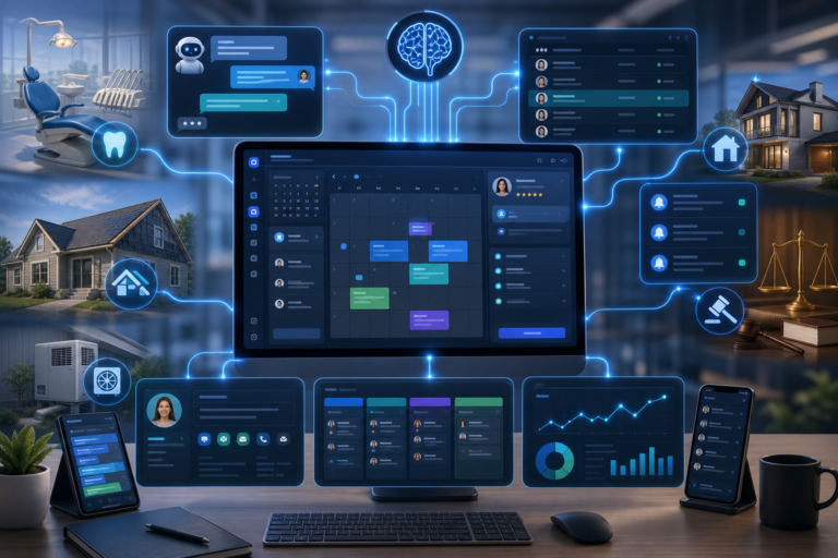 Dashboard for managing AI-assisted scheduling, messages, alerts, analytics, and property services