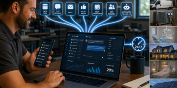 Lead management dashboard consolidating web, text, email, social, booking, CRM, and follow-up leads for home services