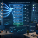 AI-powered customer acquisition automation workflow with lead capture, instant response, qualification, booking, follow-up, CRM sync, and conversion analytics