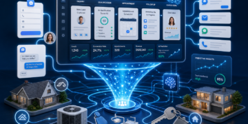 AI-powered lead management dashboard showing inquiry, qualification, appointment, follow-up, and closed-deal stages