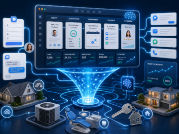 AI-powered lead management dashboard showing inquiry, qualification, appointment, follow-up, and closed-deal stages