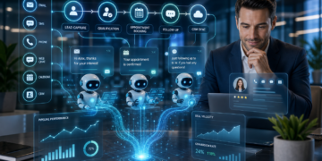 AI-powered sales automation workflow with lead capture, follow-up, CRM sync, and performance dashboards