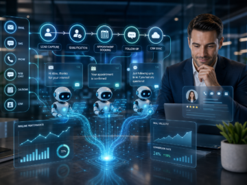 AI-powered sales automation workflow with lead capture, follow-up, CRM sync, and performance dashboards