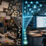 Office workflow transformation from chaos and burnout to organized, data-driven productivity